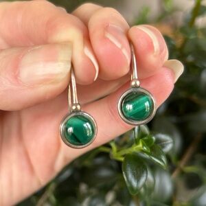 Sterling Silver Green Malachite Drop Earrings